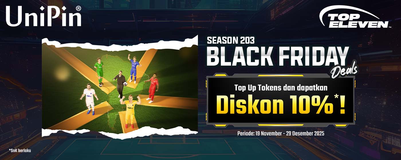 Top Eleven Spesial Black Friday! Top Up Token dan Dapatkan Diskon 10%!